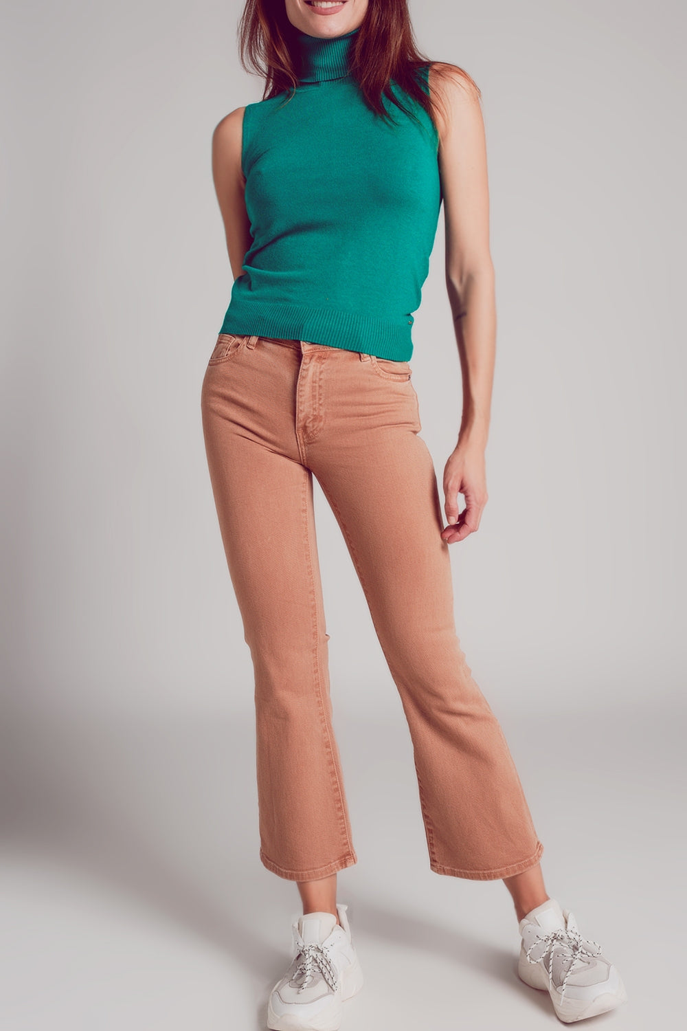 High waist flare jean in camel Szua Store