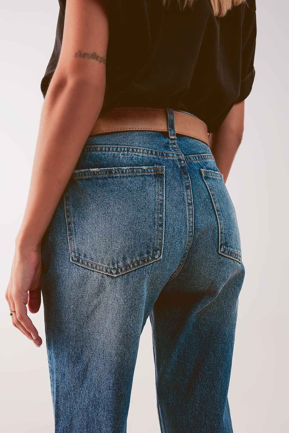 High waist jean with thigh slash in midblue Szua Store