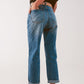 High waist jean with thigh slash in midblue Szua Store