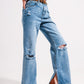 High waist jeans with split hem in vintage wash Szua Store