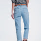 high waist mom jeans with belt in light denim Szua Store
