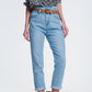 high waist mom jeans with belt in light denim Szua Store