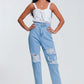 High waist mom jeans with busted knees in light denim Szua Store