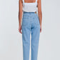 High waist mom jeans with busted knees in light denim Szua Store