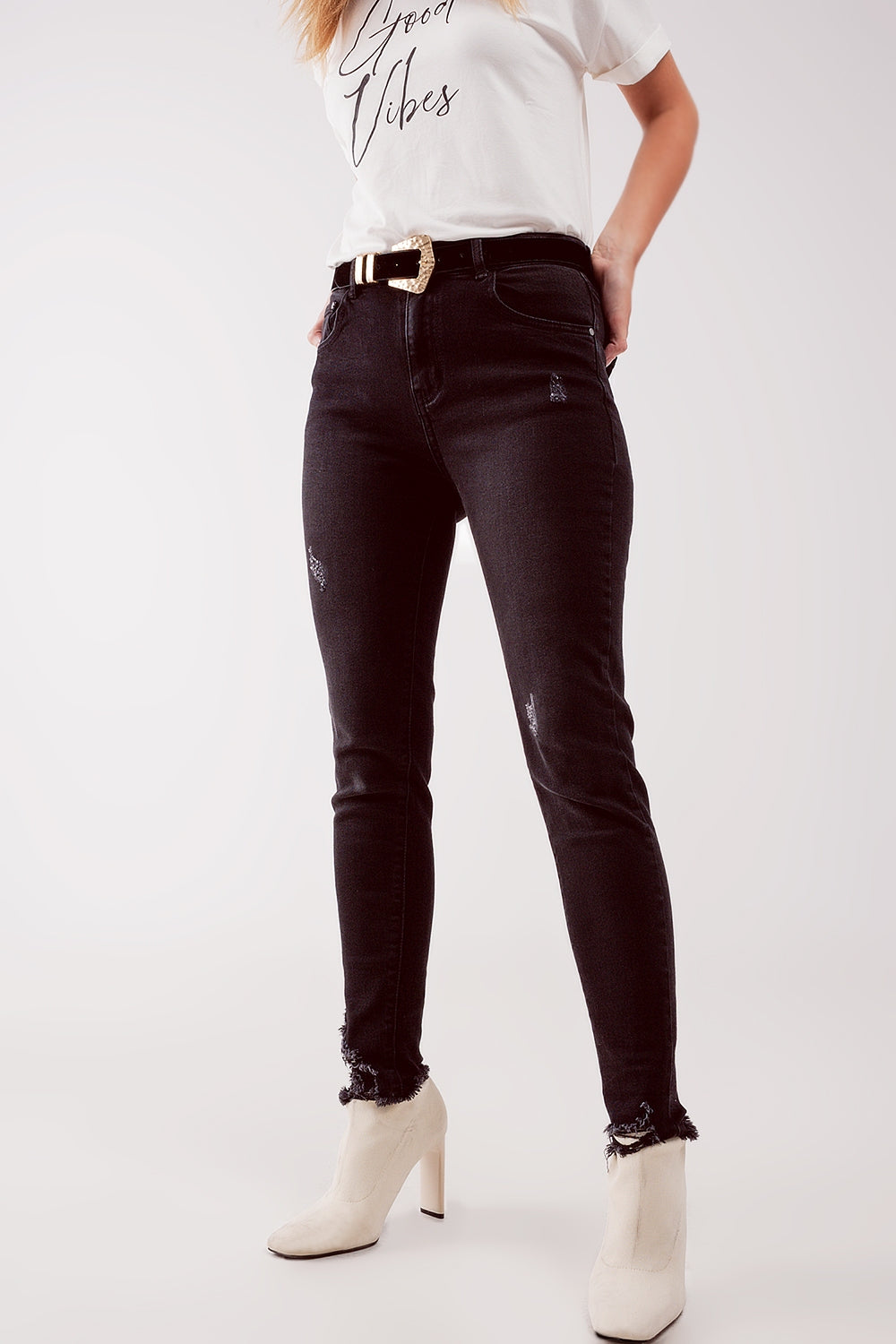 High waist ripped skinny jeans in black Szua Store
