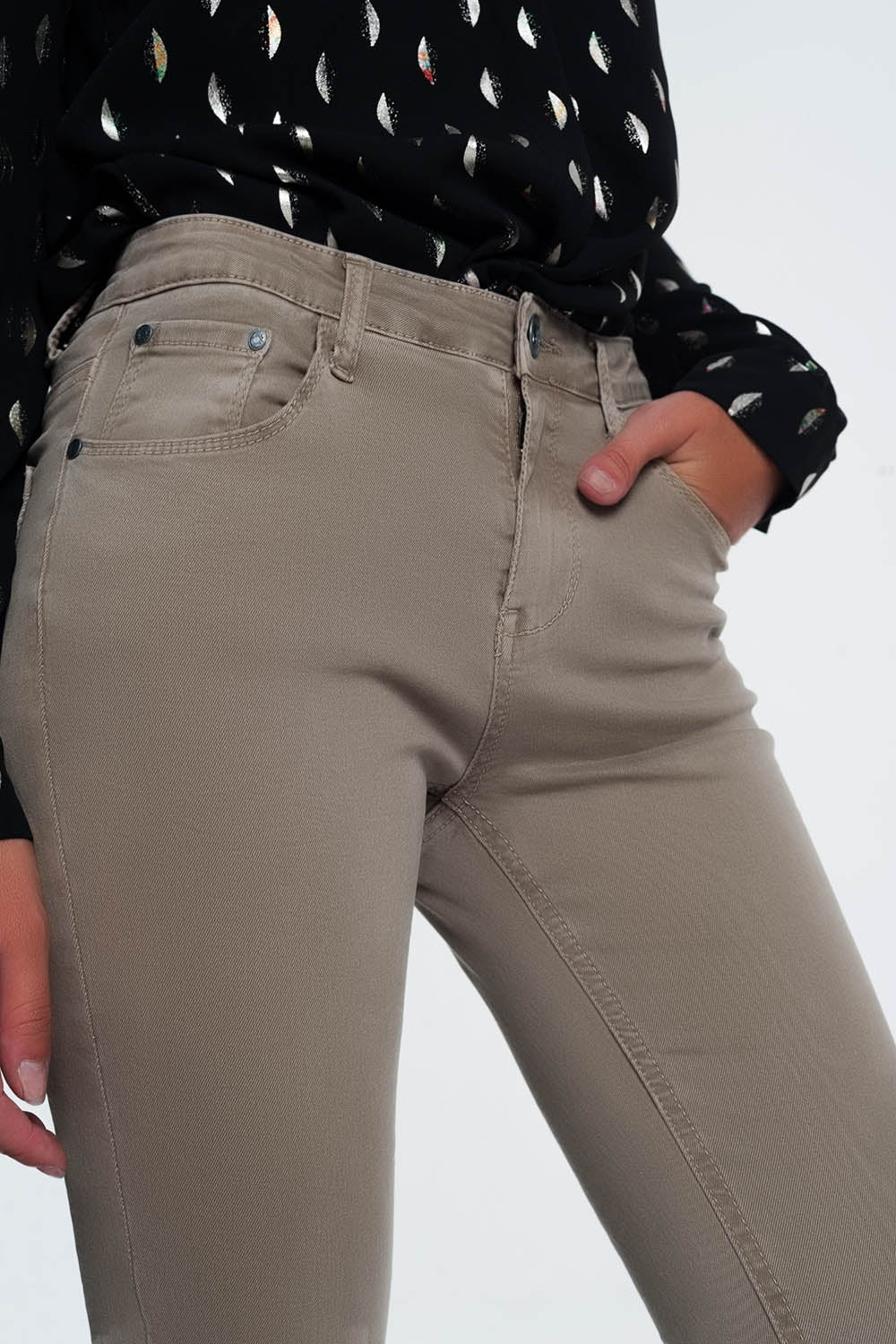 high waist skinny jeans in beige Szua Store