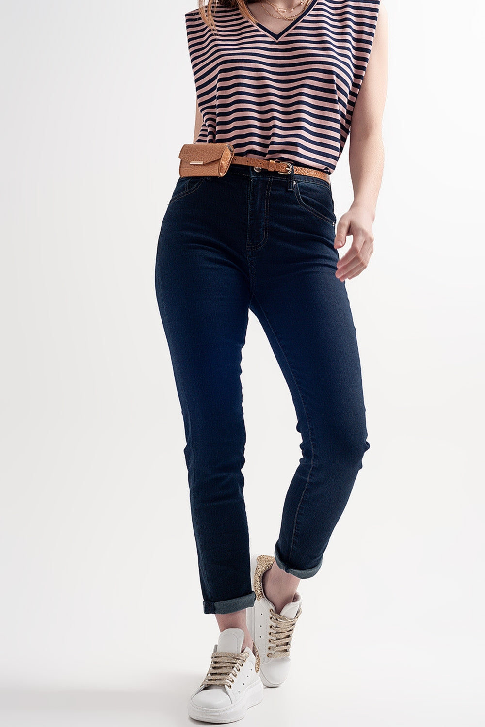 High waist skinny jeans in dark blue Szua Store