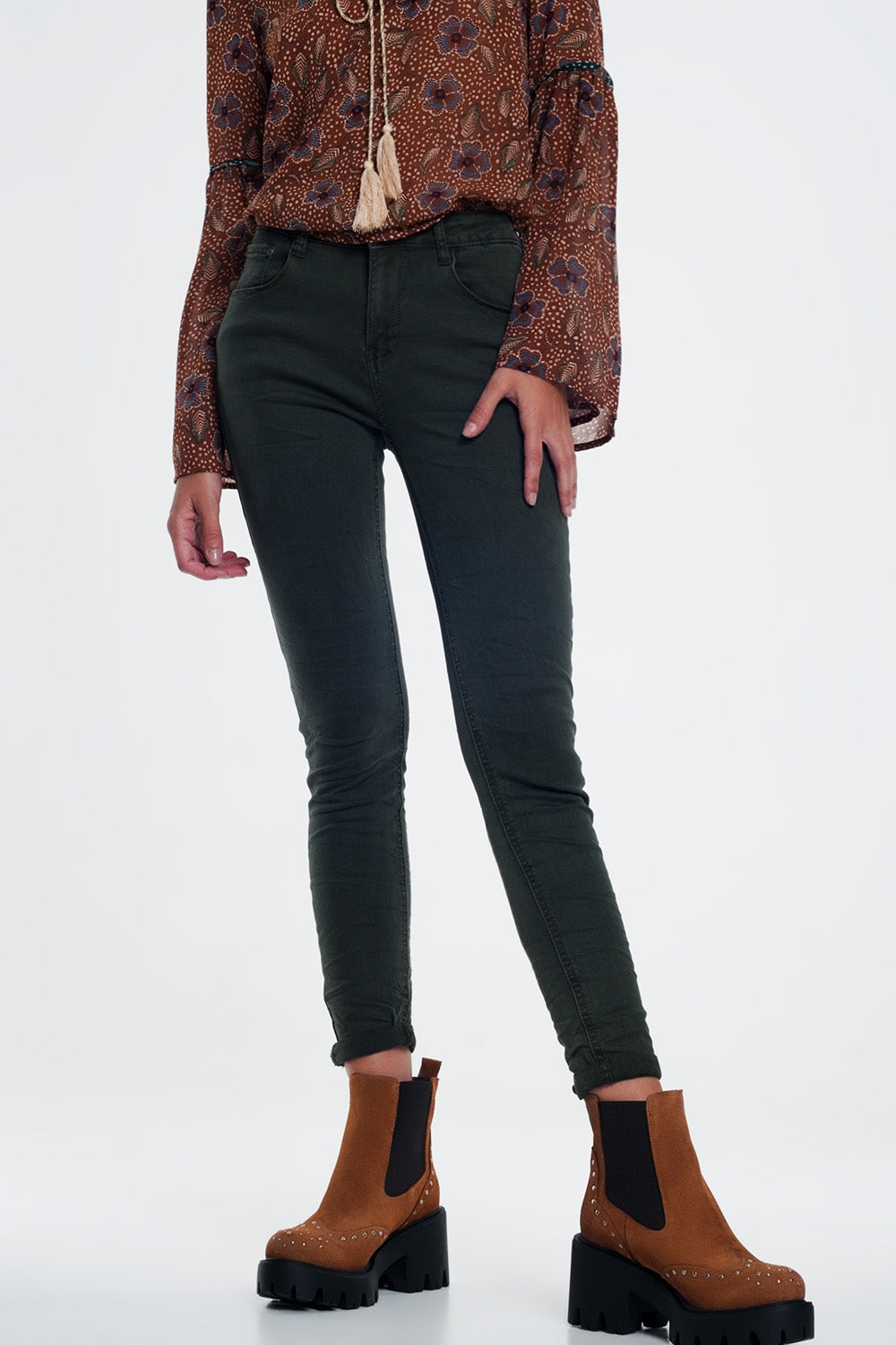 high waist skinny jeans in Khaki Szua Store