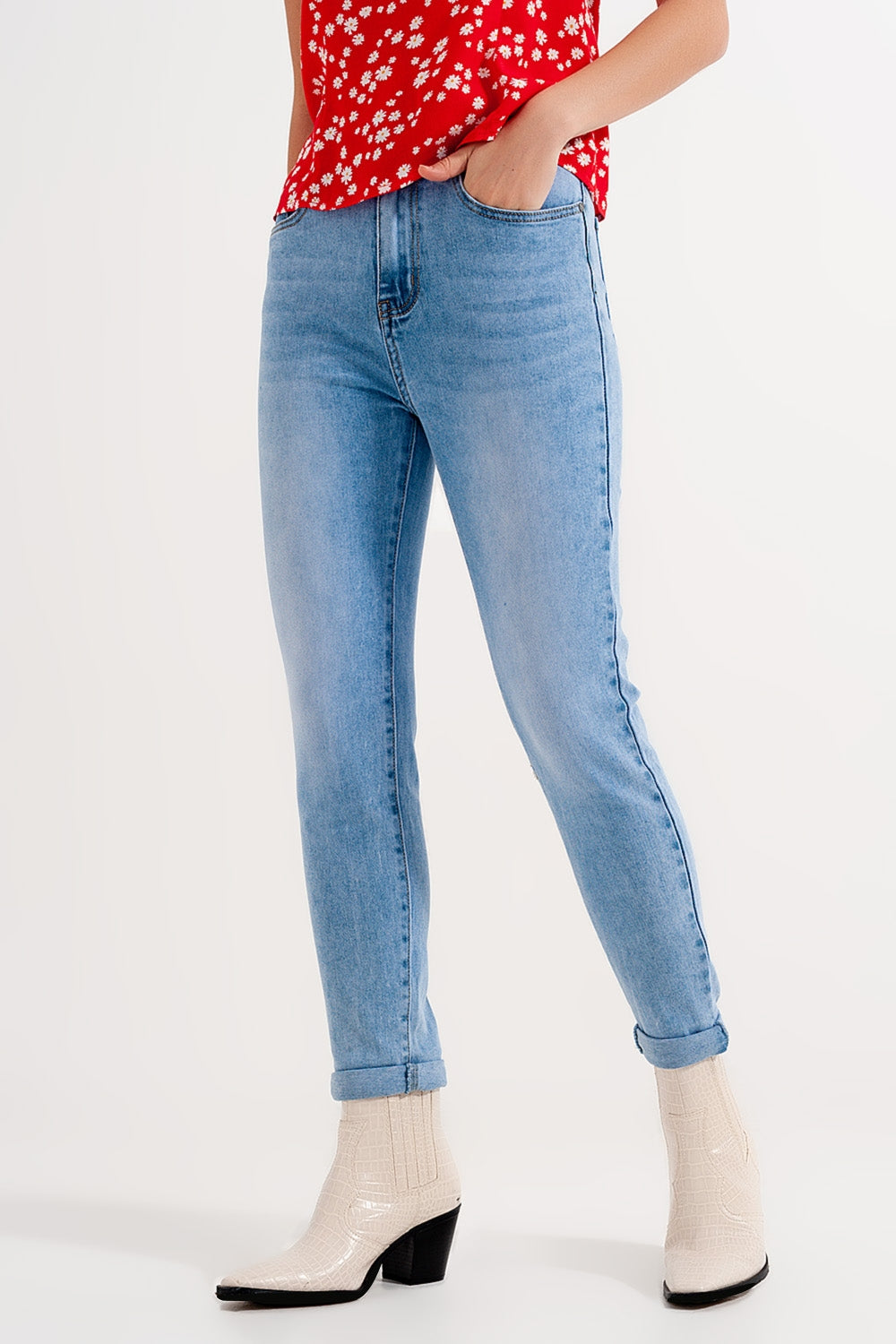 High waist skinny jeans in light blue