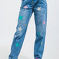 High waist slouch jean with pleat front with star print Szua Store