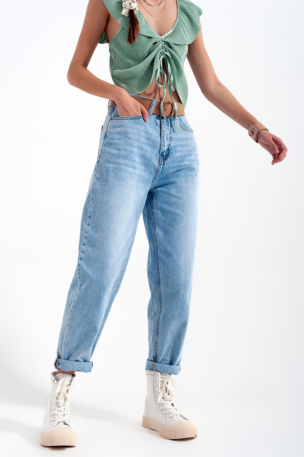 High waist straight leg jeans in light wash Szua Store