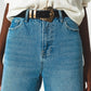 high waist straight leg jeans with ripped knee in blue - Szua Store