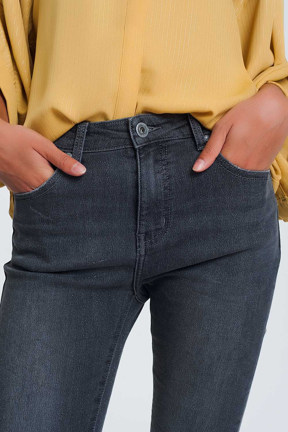 High Waisted Denim Jeans In Glitter Fabric Szua Store