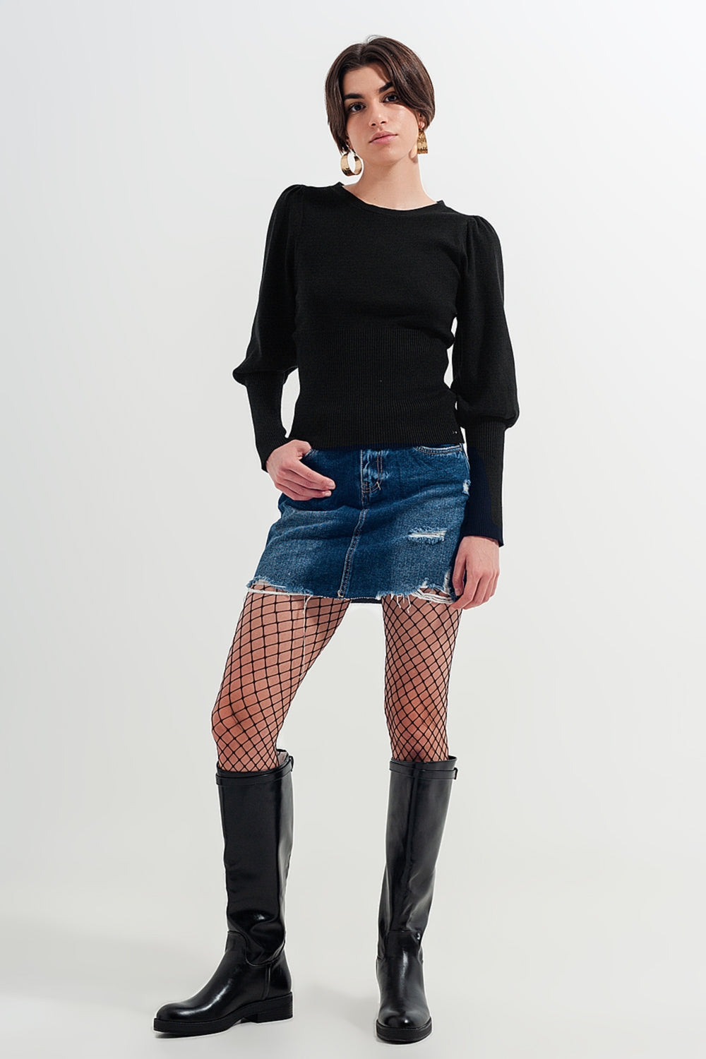 High waisted denim mini skirt with medium washed ripped Szua Store