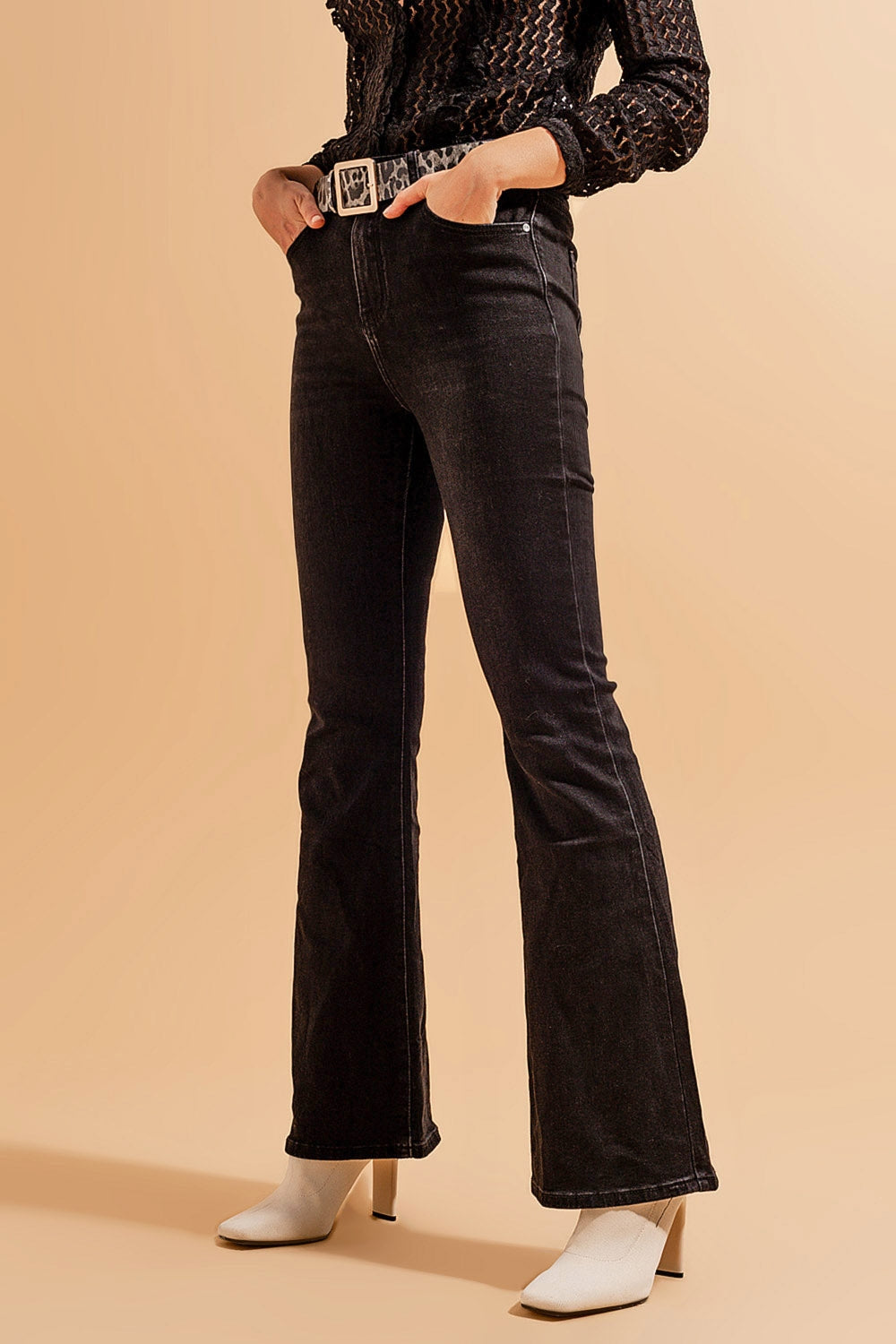 High waisted flare jeans in black Szua Store