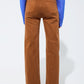 High waisted front pockets flare jeans in camel