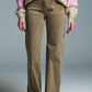 Q2 high waisted front pockets flare jeans in kakhi