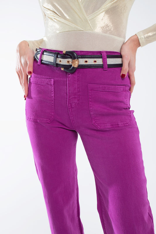 Q2 high waisted front pockets flare jeans in magenta
