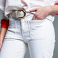 High waisted front pockets flare jeans in white