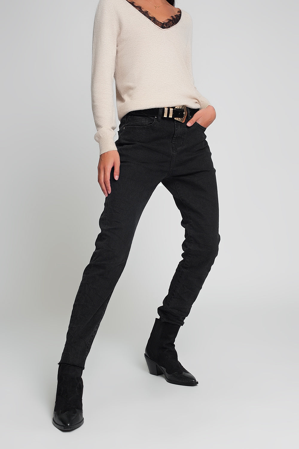 High waisted mom jeans in black Szua Store