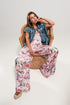 High waisted satin wide leg pants in pink floral Szua Store