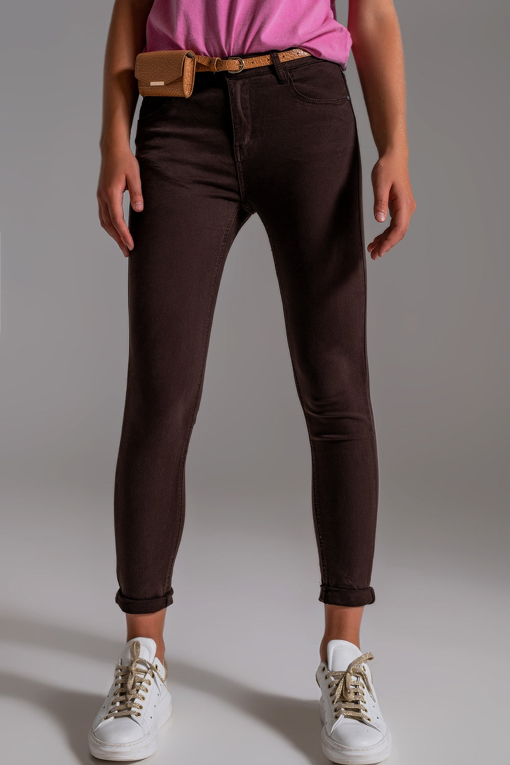 High waisted skinny jeans in brown