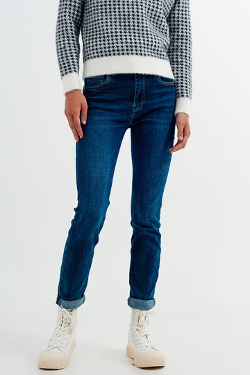 High waisted skinny jeans in colour mid blue wash Szua Store