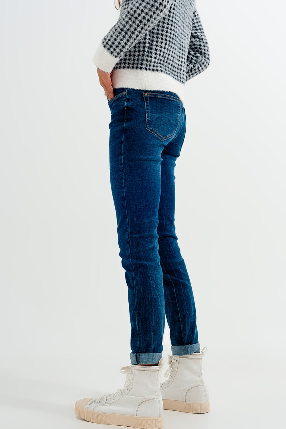 High waisted skinny jeans in colour mid blue wash Szua Store