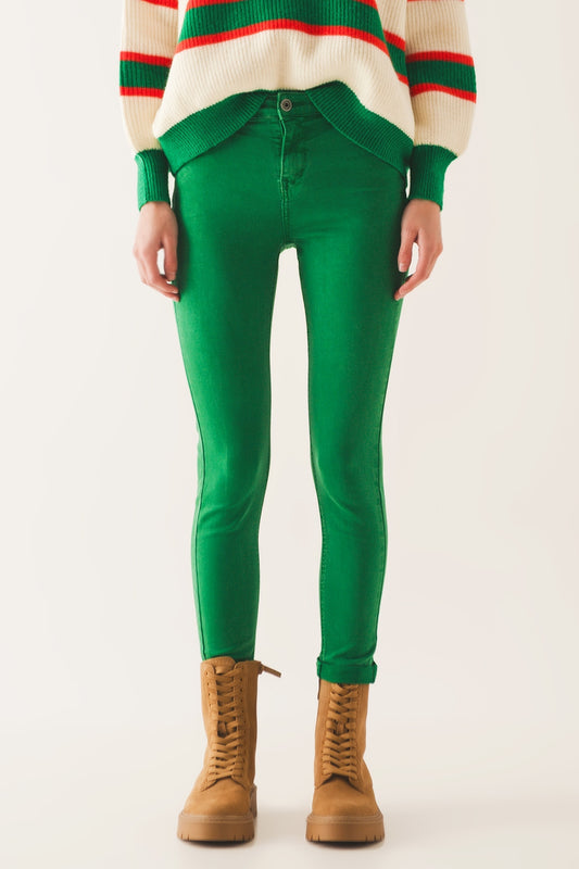 Q2 High waisted skinny jeans in green