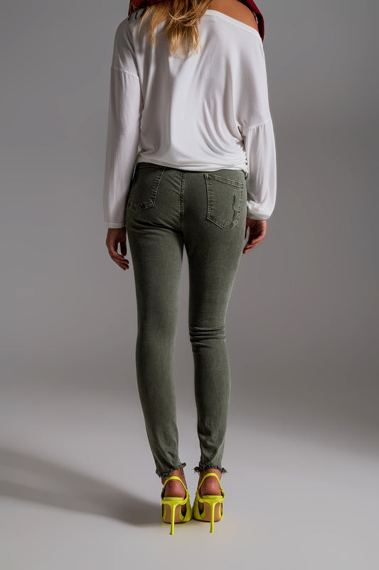 High waisted skinny jeans in khaki - Szua Store