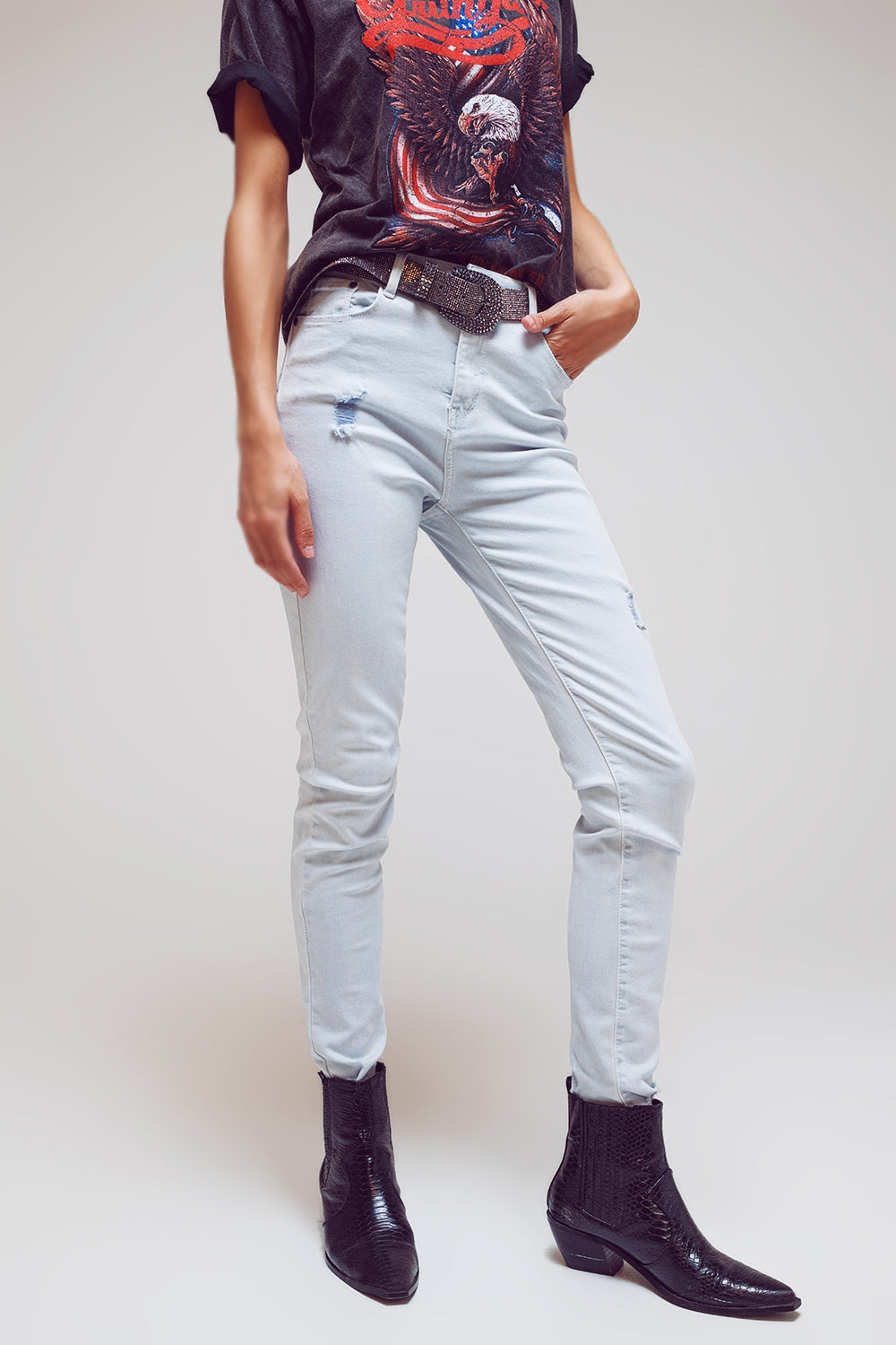 Q2 High waisted skinny jeans in Light blue