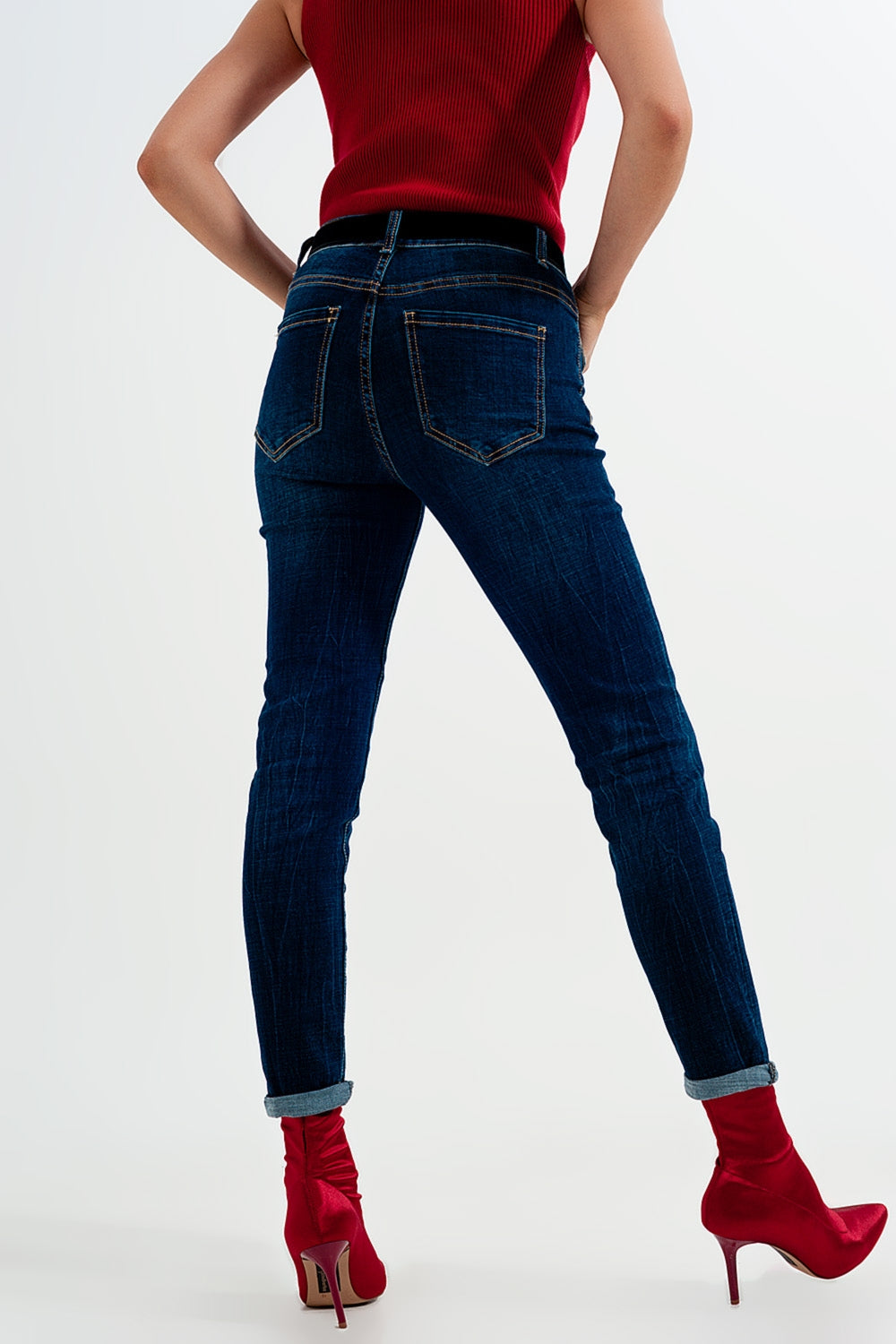 high waisted skinny jeans in mid blue wash Szua Store