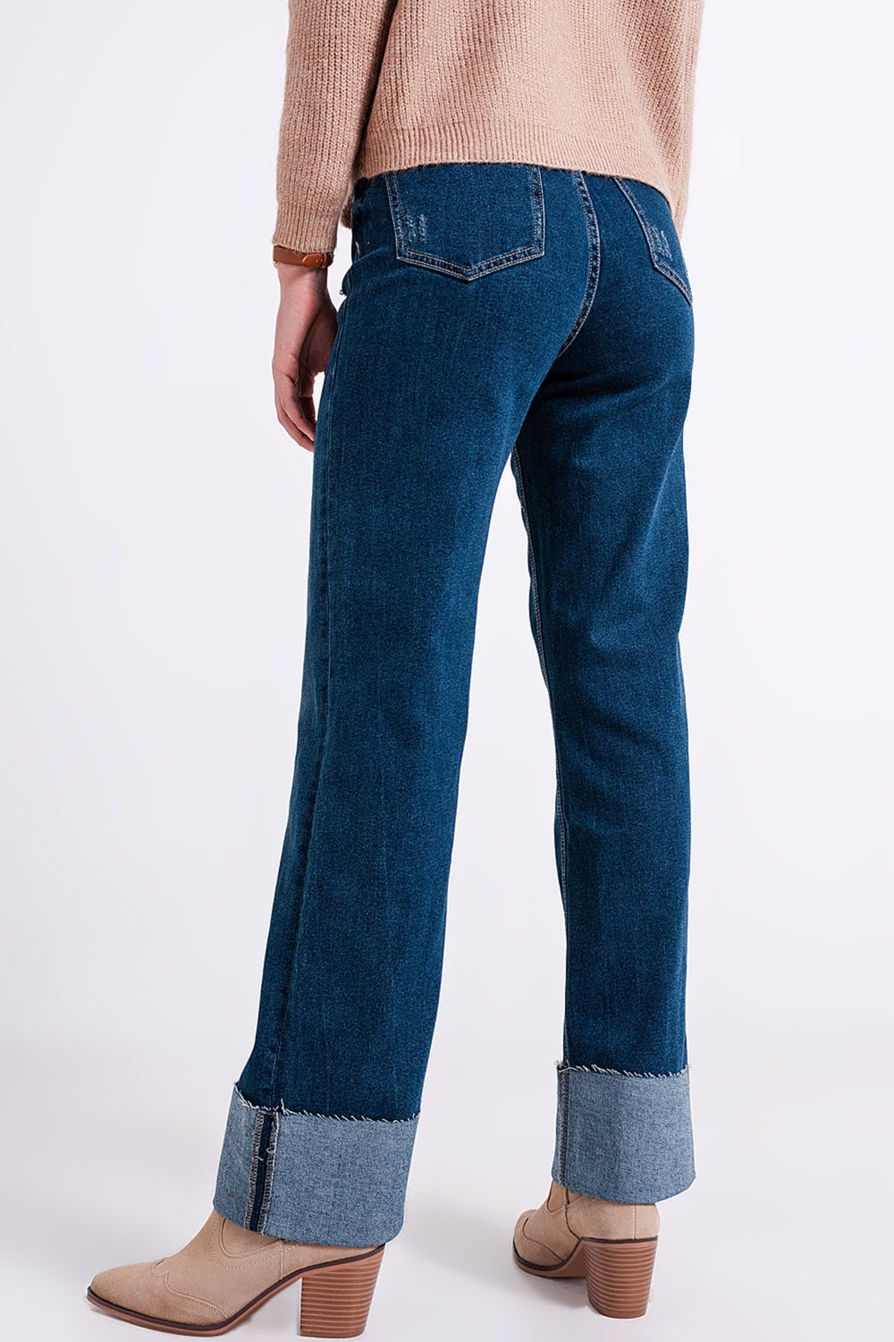 High waisted straight jean with roll hem in blue Szua Store