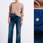 High waisted straight jean with roll hem in blue Szua Store
