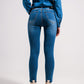 High waisted stretch skinny jeans in mid wash blue Szua Store