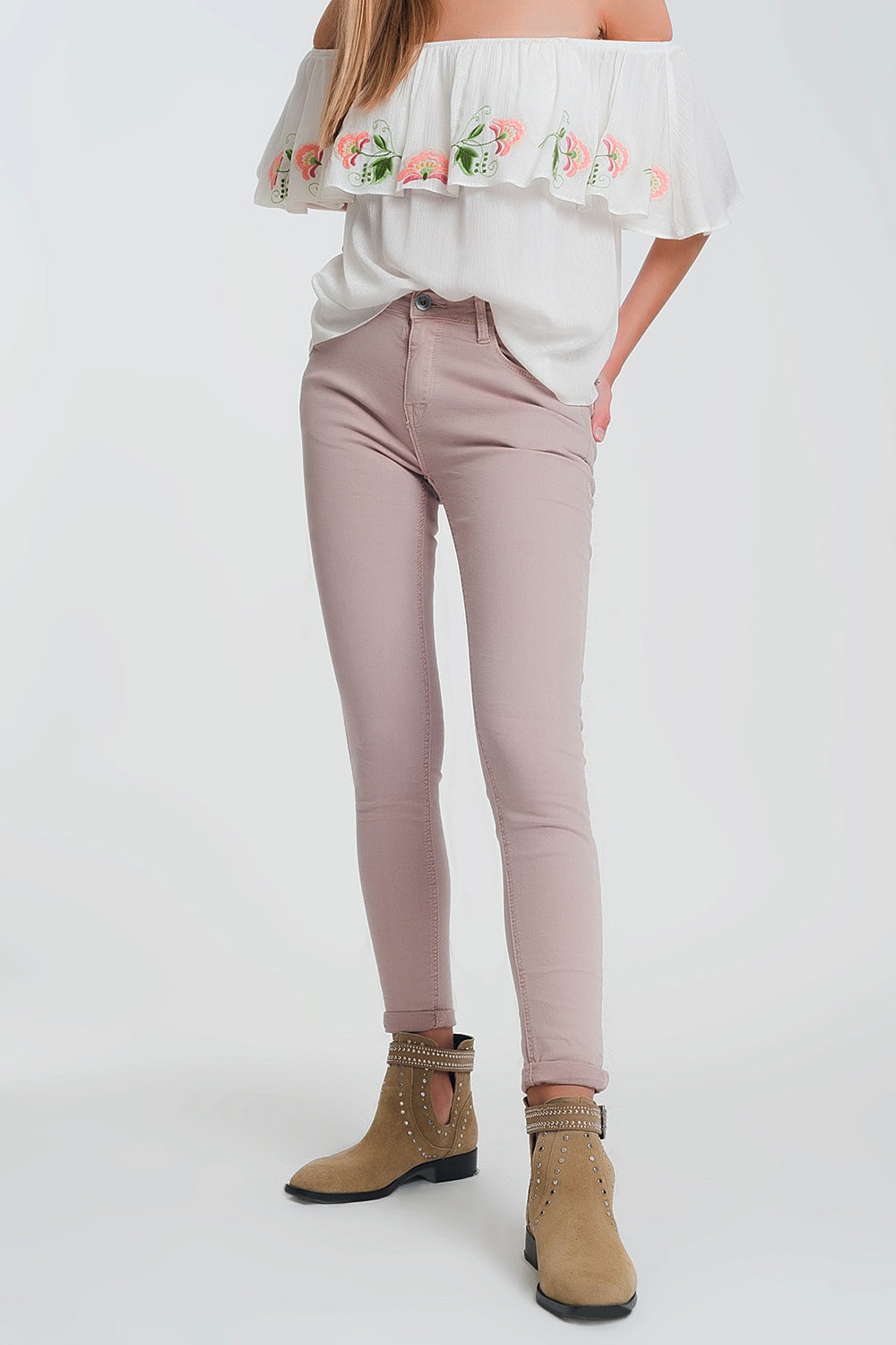 Pantalones muy ajustados de talle alto en rosa 