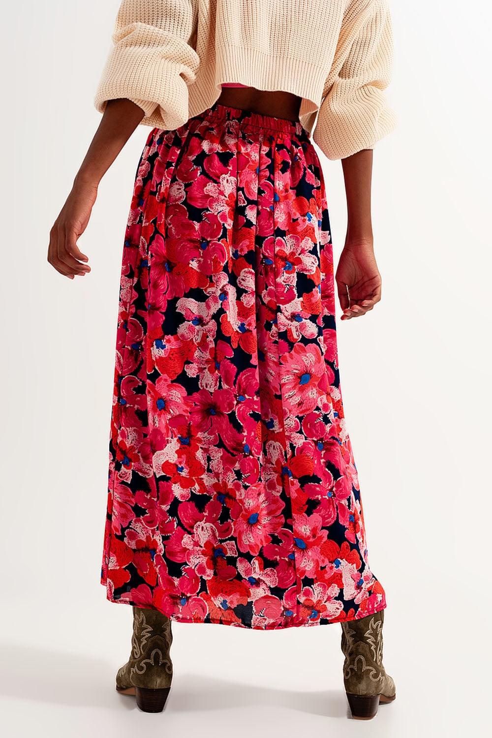 Hot pink floral print skirt Szua Store