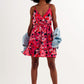 Hot pink short dress with flower print and straps Szua Store