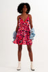 Hot pink short dress with flower print and straps Szua Store