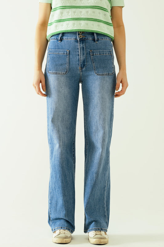Q2 Jeans wide legs with front closure with metalic buttons and front pockets