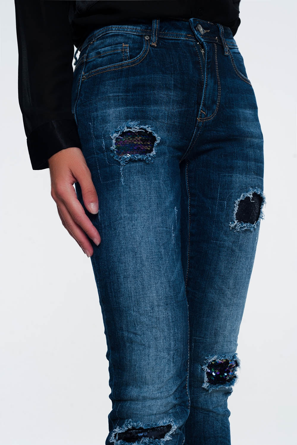 Jeans with sequins and rips Szua Store