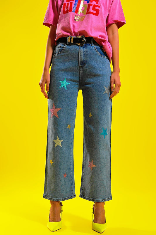 Jeans with star print in dark wash Szua Store