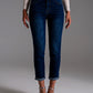 Jeans With strass Fringe At Pockets In Dark Wash - Szua Store
