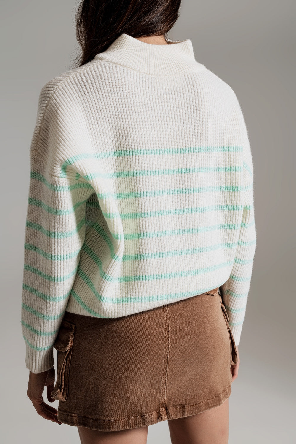 Jumper with zip neck in light green stripe - Szua Store