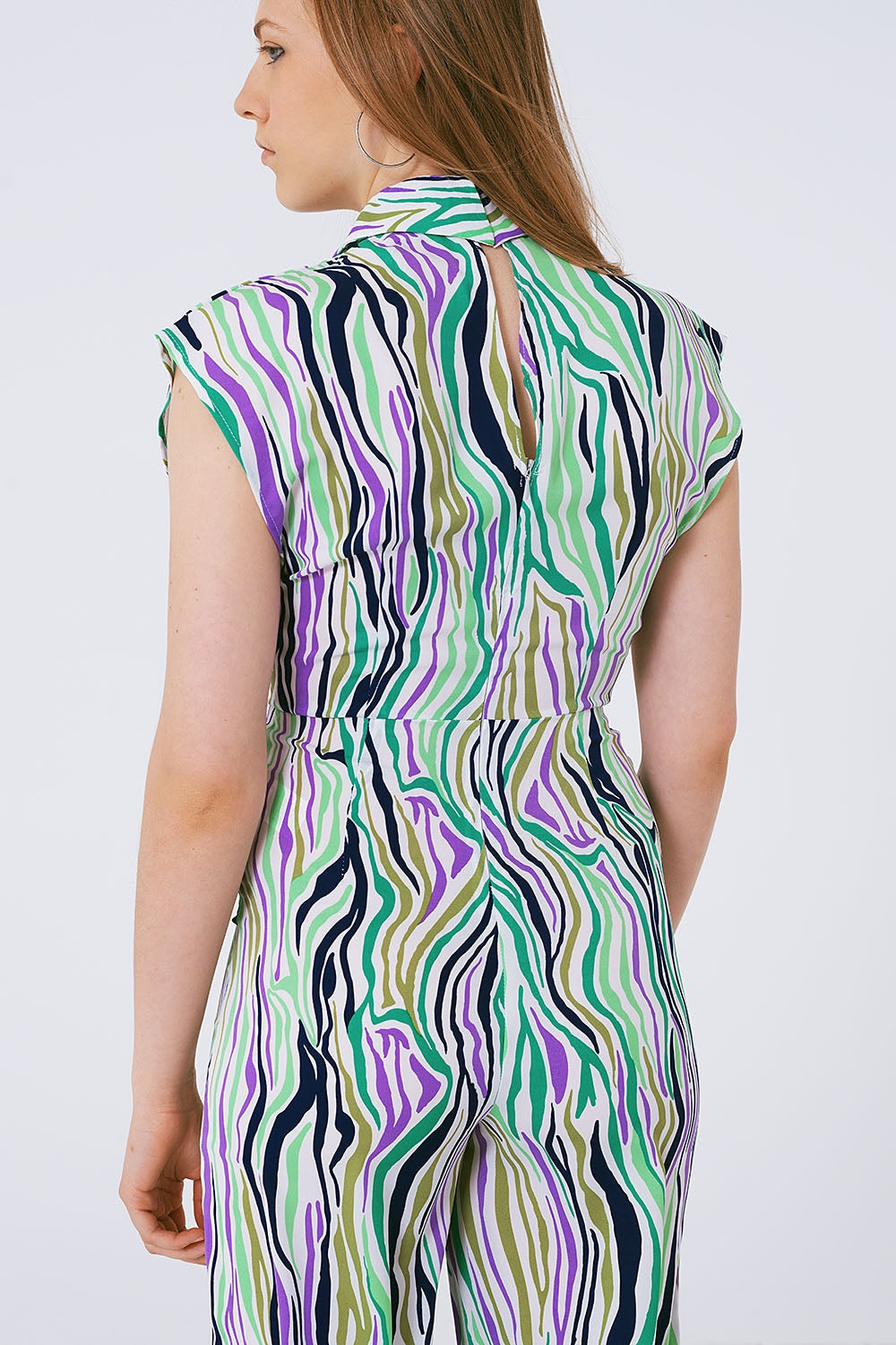 Jumpsuit With Smoking Collard in Multicolored Abstract Print - Szua Store