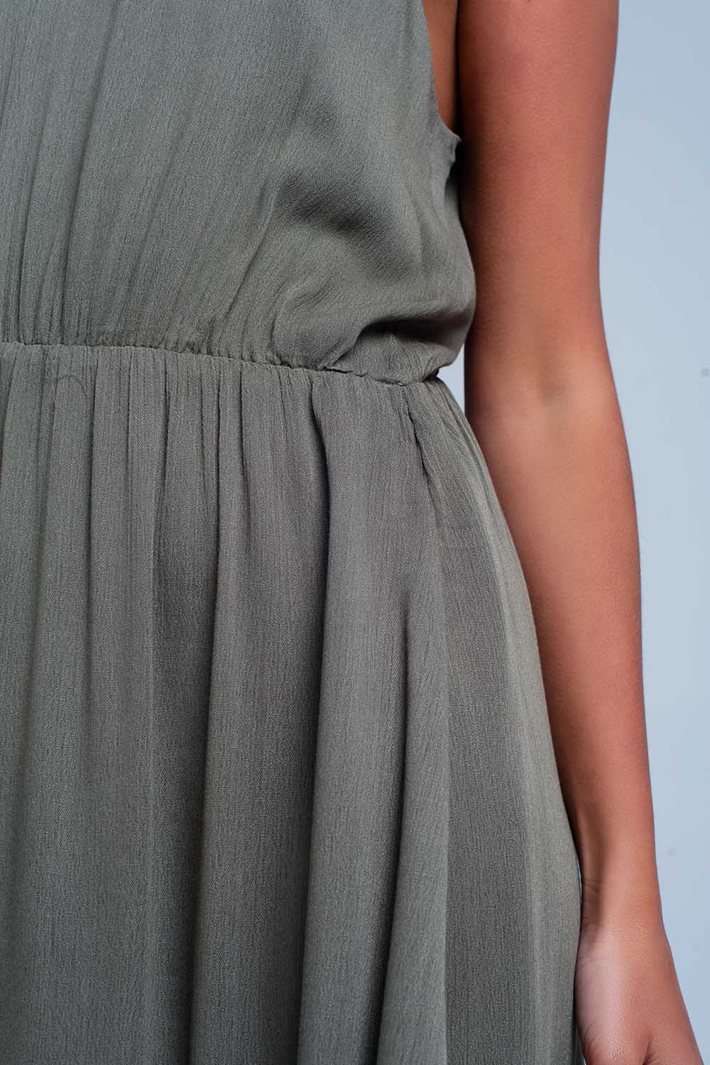 Khaki dress with crotchet trim - Szua Store