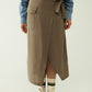 Q2 Khaki mid-length skirt with one pocket and a lace detail