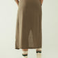 Khaki mid-length skirt with one pocket and a lace detail