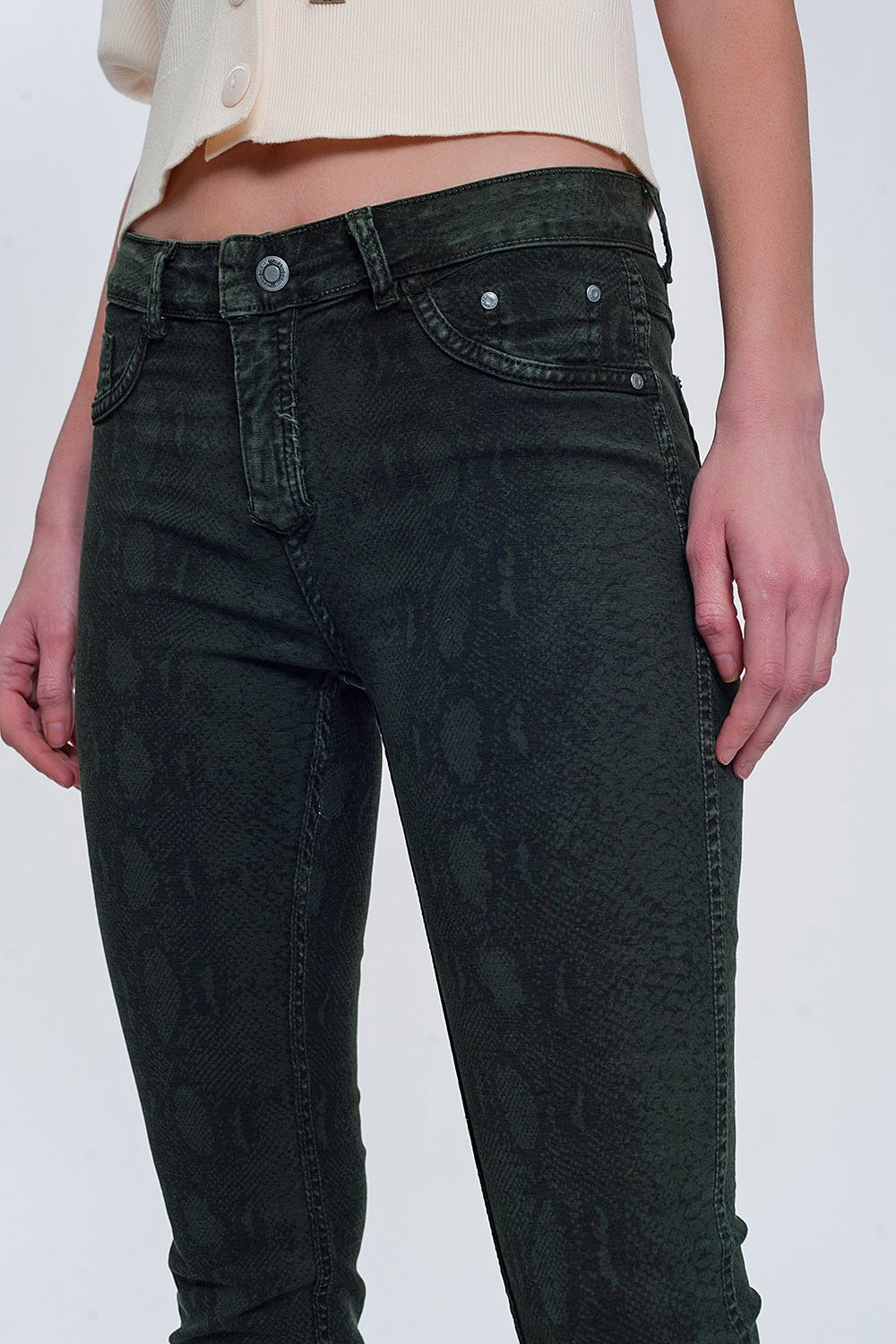 Khaki super skinny reversible pants with snake print Szua Store