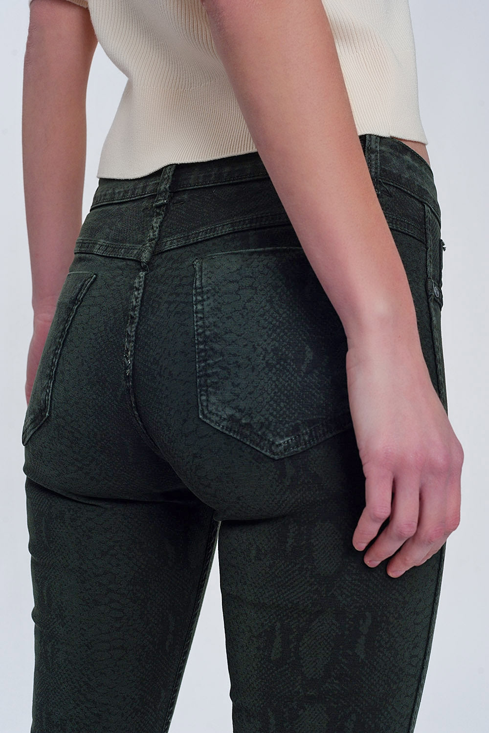 Khaki super skinny reversible pants with snake print Szua Store